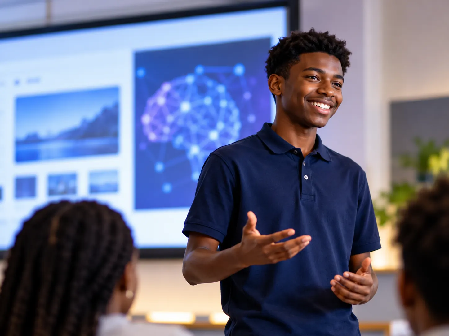 Student presenting a final AI project